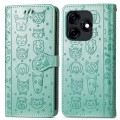 For Tecno Camon 18 Cat and Dog Embossed Leather Phone Case(Green)