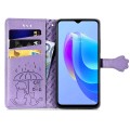 For Tecno Camon 18 Cat and Dog Embossed Leather Phone Case(Purple)