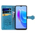 For Tecno Camon 18 Premier Cat and Dog Embossed Leather Phone Case(Blue)
