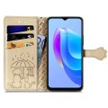 For Tecno Camon 18 Premier Cat and Dog Embossed Leather Phone Case(Gold)