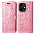 For Tecno Spark 8 Cat and Dog Embossed Leather Phone Case(Pink)