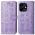 For Tecno Spark 7 Cat and Dog Embossed Leather Phone Case(Purple)