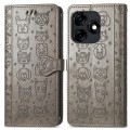 For Tecno Pop 5 Cat and Dog Embossed Leather Phone Case(Gray)