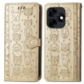 For Tecno Spark 10C Cat and Dog Embossed Leather Phone Case(Gold)