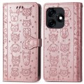 For Tecno Spark 20 Cat and Dog Embossed Leather Phone Case(Rose Gold)