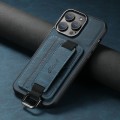 For iPhone 15 Plus Suteni H13 Litchi Leather Wrist Strap Wallet Back Phone Case(Blue)