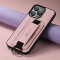 For iPhone 14 Suteni H13 Litchi Leather Wrist Strap Wallet Back Phone Case(Pink)