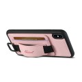 For iPhone X / XS Suteni H13 Litchi Leather Wrist Strap Wallet Back Phone Case(Pink)