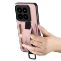 For Xiaomi 14 Pro Suteni H13 Litchi Leather Wrist Strap Wallet Back Phone Case(Pink)