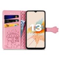 For UMIDIGI A15C Cat and Dog Embossed Leather Phone Case(Pink)