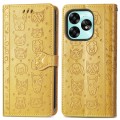 For UMIDIGI A15C Cat and Dog Embossed Leather Phone Case(Yellow)