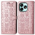 For UMIDIGI A15C Cat and Dog Embossed Leather Phone Case(Rose Gold)