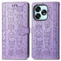For UMIDIGI A15C Cat and Dog Embossed Leather Phone Case(Purple)