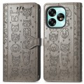 For UMIDIGI A15C Cat and Dog Embossed Leather Phone Case(Gray)