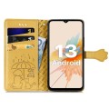 For UMIDIGI G3 / G3 Max / G3 Plus Cat and Dog Embossed Leather Phone Case(Yellow)