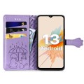 For UMIDIGI A11 Cat and Dog Embossed Leather Phone Case(Purple)