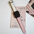 For Apple Watch SE 2023 44mm Fold Magnetic Square Buckle PU Silicone Watch Band(Pink White)