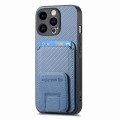 For iPhone X / XS Carbon Fiber Card Bag Fold Stand Phone Case(Blue)