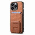 For iPhone X / XS Carbon Fiber Card Bag Fold Stand Phone Case(Brown)