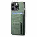 For iPhone X / XS Carbon Fiber Card Bag Fold Stand Phone Case(Green)