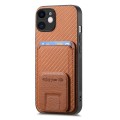 For iPhone 11 Carbon Fiber Card Bag Fold Stand Phone Case(Brown)