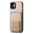 For iPhone 11 Carbon Fiber Card Bag Fold Stand Phone Case(Khaki)