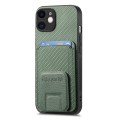 For iPhone 11 Carbon Fiber Card Bag Fold Stand Phone Case(Green)