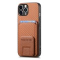 For iPhone 11 Pro Carbon Fiber Card Bag Fold Stand Phone Case(Brown)