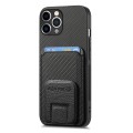 For iPhone 11 Pro Max Carbon Fiber Card Bag Fold Stand Phone Case(Black)