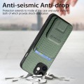 For iPhone 12 Carbon Fiber Card Bag Fold Stand Phone Case(Green)