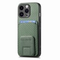 For iPhone 12 Pro Carbon Fiber Card Bag Fold Stand Phone Case(Green)