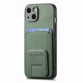 For iPhone 13 Carbon Fiber Card Bag Fold Stand Phone Case(Green)