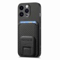 For iPhone 13 Pro Carbon Fiber Card Bag Fold Stand Phone Case(Black)