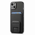 For iPhone 14 Plus Carbon Fiber Card Bag Fold Stand Phone Case(Black)