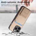 For iPhone 14 Pro Max Carbon Fiber Card Bag Fold Stand Phone Case(Khaki)