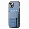 For iPhone 15 Carbon Fiber Card Bag Fold Stand Phone Case(Blue)