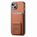 For iPhone 15 Plus Carbon Fiber Card Bag Fold Stand Phone Case(Brown)