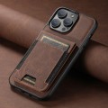 For iPhone 14 Pro Max Suteni H03 Litchi Leather Card Bag Stand Back Phone Case(Brown)