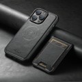 For iPhone 15 Plus Suteni H17 Oil Eax Leather MagSafe Detachable Wallet Phone Case(Black)