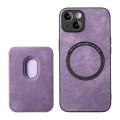 For iPhone 15 Retro Leather Card Bag Magnetic Phone Case(Purple)