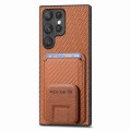 For Samsung Galaxy S23+ 5G Carbon Fiber Card Bag Fold Stand Phone Case(Brown)