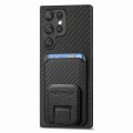 For Samsung Galaxy S21 FE 5G Carbon Fiber Card Bag Fold Stand Phone Case(Black)