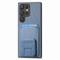 For Samsung Galaxy S21 Ultra 5G Carbon Fiber Card Bag Fold Stand Phone Case(Blue)