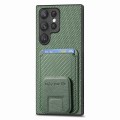 For Samsung Galaxy S21 Ultra 5G Carbon Fiber Card Bag Fold Stand Phone Case(Green)