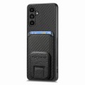 For Samsung Galaxy A21s Carbon Fiber Card Bag Fold Stand Phone Case(Black)