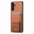 For Samsung Galaxy A21s Carbon Fiber Card Bag Fold Stand Phone Case(Brown)