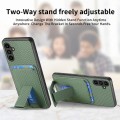 For Samsung Galaxy A21s Carbon Fiber Card Bag Fold Stand Phone Case(Green)