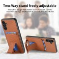 For Samsung Galaxy A22 5G Carbon Fiber Card Bag Fold Stand Phone Case(Brown)