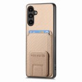 For Samsung Galaxy A23 Carbon Fiber Card Bag Fold Stand Phone Case(Khaki)