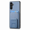 For Samsung Galaxy A30/A20/M10s Carbon Fiber Card Bag Fold Stand Phone Case(Blue)